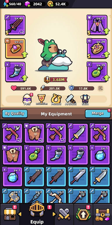 Capybara GO Equipment UI