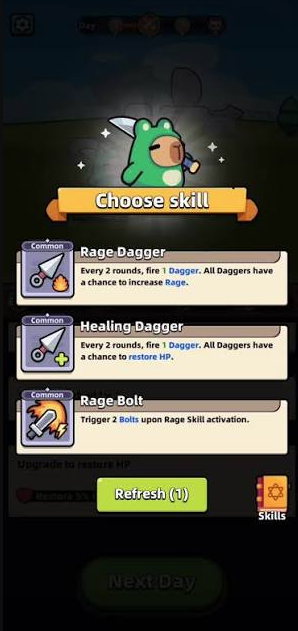 Skill Choice screen in Capybara GO
