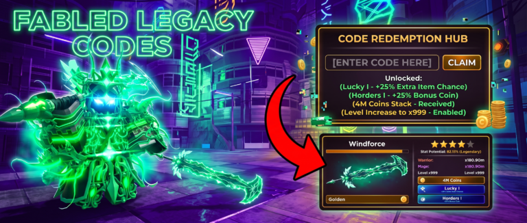 Roblox Fabled Legacy codes banner