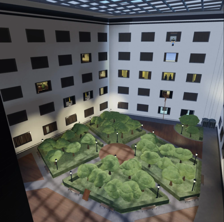 Indoor Courtyard Map in Roblox Evade