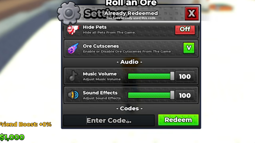 Sell Ores code redeem